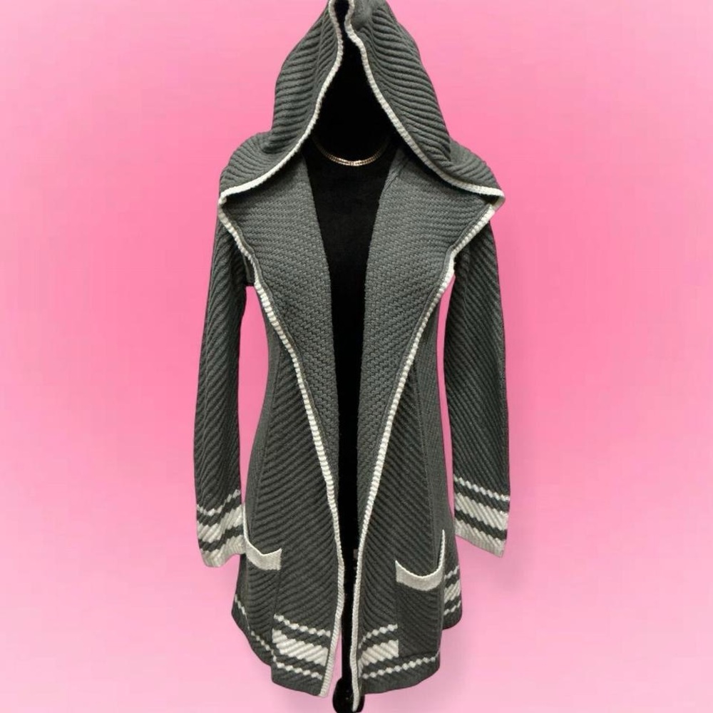 🩶Chic Women's Gray and White Open Front Cardigan